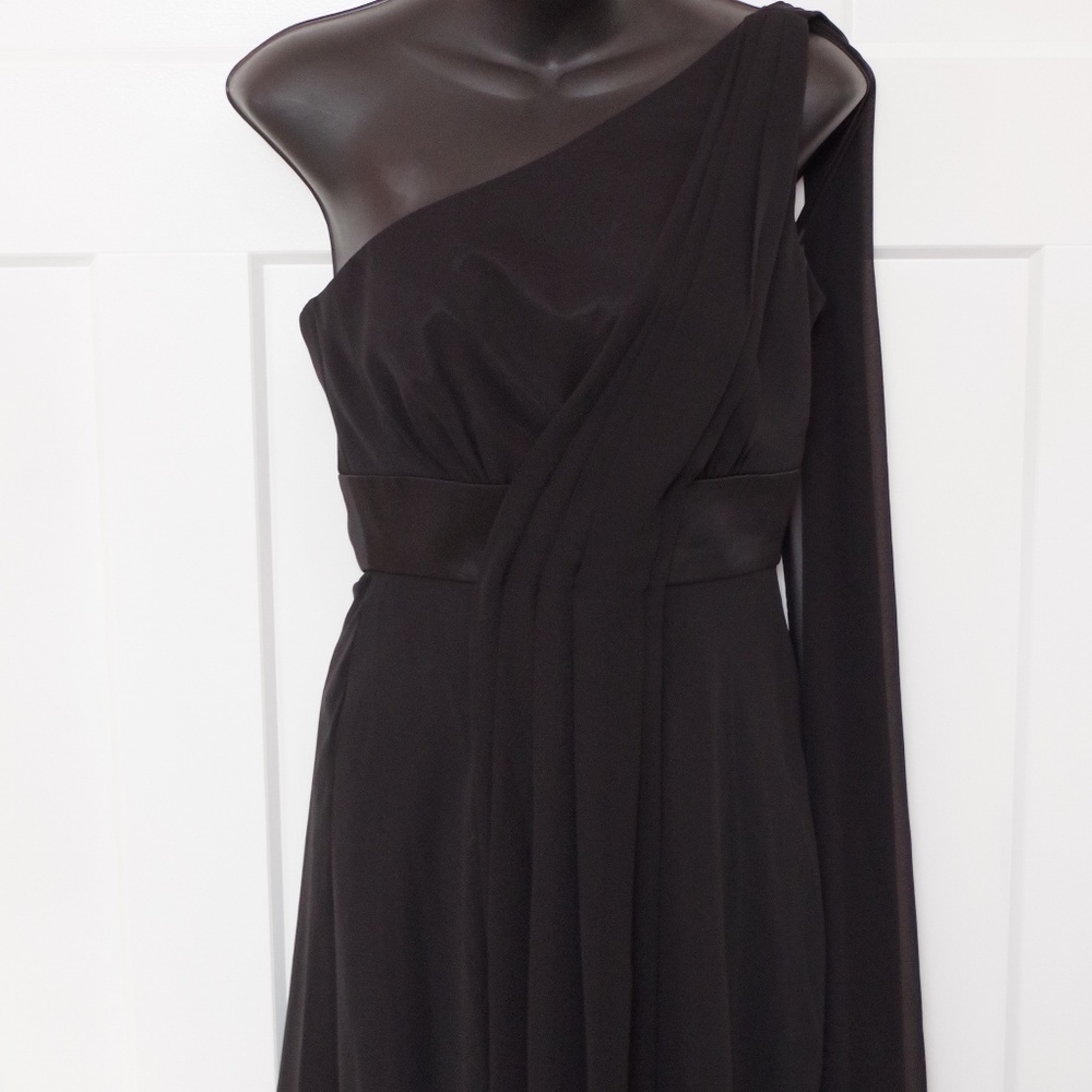 White House/Black Market 1 Shoulder Black Chiffon Cocktail Dress NEW- Sz. 2 - Picture 3 of 5